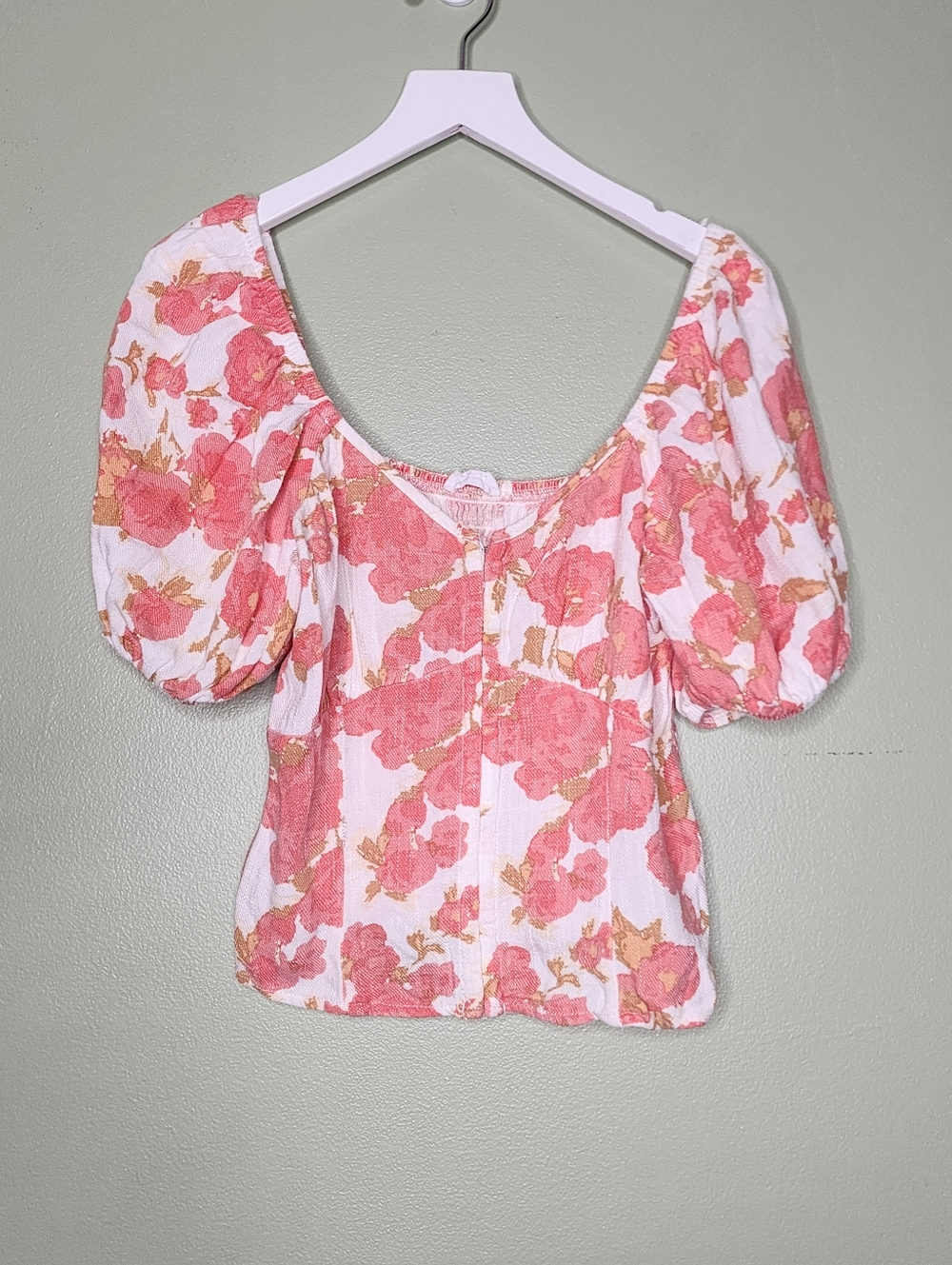 Sienna Sky Womens Top Milkmaid Boho Romantic Floral Babydoll Y2K Smocked Coral S